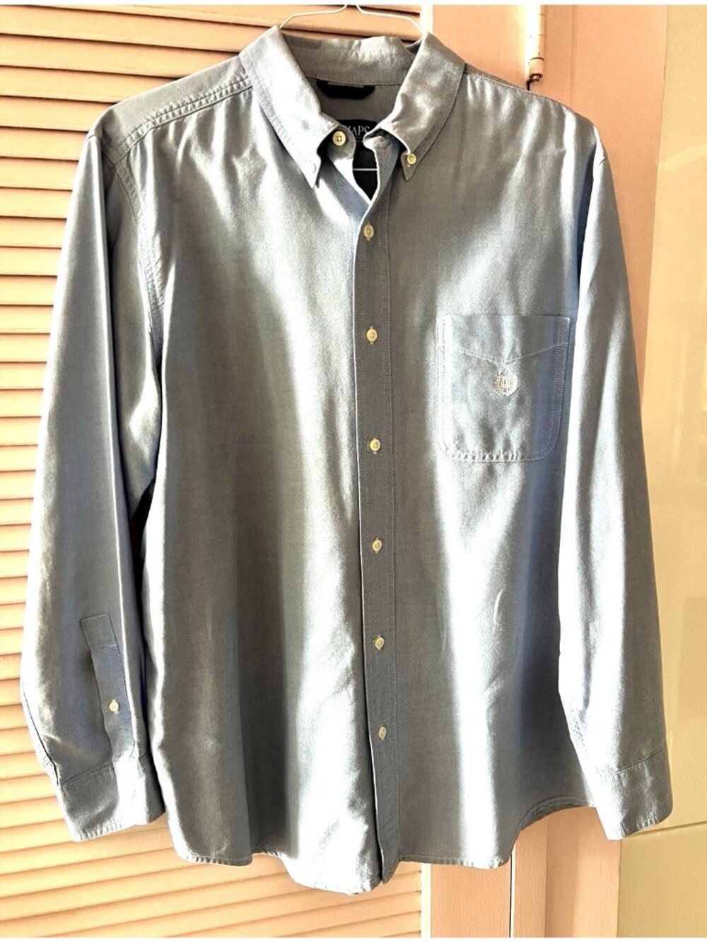 CHAPS Mens Long Sleeve Shirt Size L 100% Cotton Lt Blue Button-Down Ralph Lauren